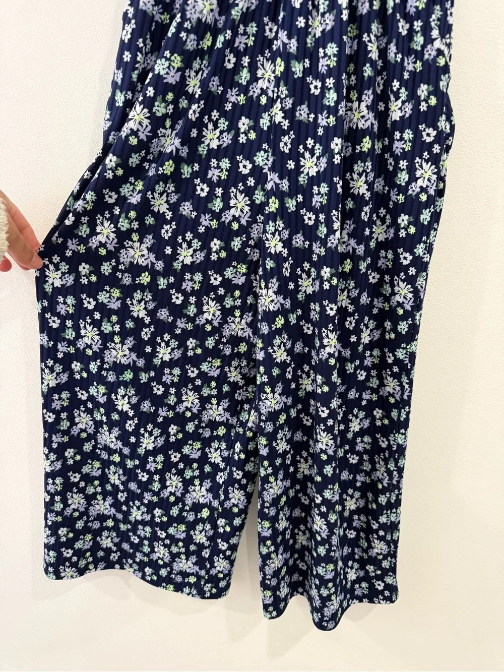 Justice Girls L(12-14) Blue Floral Cropped Jumpsuit Elastic Waist Pockets Ruffle